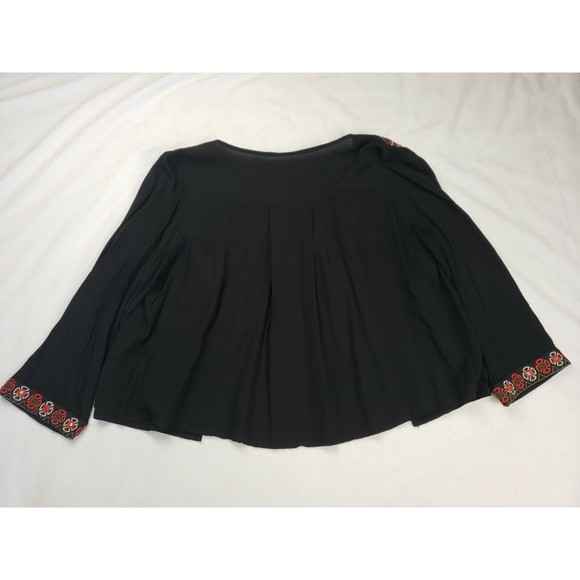 Anandas Collection - Open Front Boho Peasant Embroidered Tassel Neck Top - Sz. L - Picture 11 of 11